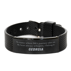 Georgia State Gifts, No matter where life's journey takes me, my heart always whispers, I belong in Georgia, Proud Georgia Black Shark Mesh Bracelet Birthday Christmas For Men, Women, Friends