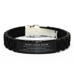 Inspirational Little Sister Gifts, Motivational Little Sister Black Glidelock Clasp Bracelet Gifts, Birthday Christmas Unique Gifts For Little Sister To My Little Sister Whenever you feel alone, know that I am always here for you