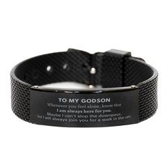 Inspirational Godson Gifts, Motivational Godson Black Shark Mesh Bracelet Gifts, Birthday Christmas Unique Gifts For Godson To My Godson Whenever you feel alone, know that I am always here for you