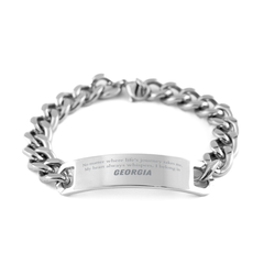 Georgia State Gifts, No matter where life's journey takes me, my heart always whispers, I belong in Georgia, Proud Georgia Cuban Chain Stainless Steel Bracelet Birthday Christmas For Men, Women, Friends