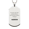 Washington State Gifts, No matter where life's journey takes me, my heart always whispers, I belong in Washington, Proud Washington Silver Dog Tag Birthday Christmas For Men, Women, Friends