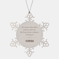 Florida State Gifts, No matter where life's journey takes me, my heart always whispers, I belong in Florida, Proud Florida Snowflake Ornament Christmas For Men, Women, Friends