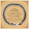 Little Sister Cuban Link Chain Bracelet Gifts, To My Little Sister Never forget that I love you. You are my sunshine, Motivational Message Card For Little Sister, Keepsake Birthday Christmas Unique Gifts For Little Sister