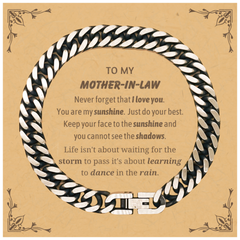 Mother-In-Law Cuban Link Chain Bracelet Gifts, To My Mother-In-Law Never forget that I love you. You are my sunshine, Motivational Message Card For Mother-In-Law, Keepsake Birthday Christmas Unique Gifts For Mother-In-Law