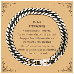 Stepsister Cuban Link Chain Bracelet Gifts, To My Stepsister Never forget that I love you. You are my sunshine, Motivational Message Card For Stepsister, Keepsake Birthday Christmas Unique Gifts For Stepsister