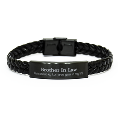 Gifts for Brother In Law, I am so lucky to have you in my life, Thank You Braided Leather Bracelet For Brother In Law, Birthday Christmas Inspiration Gifts for Brother In Law