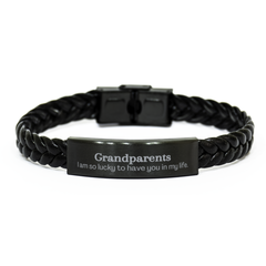 Gifts for Grandparents, I am so lucky to have you in my life, Thank You Braided Leather Bracelet For Grandparents, Birthday Christmas Inspiration Gifts for Grandparents