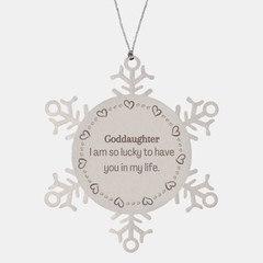 Gifts for Goddaughter, I am so lucky to have you in my life, Thank You Snowflake Ornament For Goddaughter, Birthday Christmas Inspiration Gifts for Goddaughter