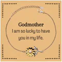 Gifts for Godmother, I am so lucky to have you in my life, Thank You Sunflower Bracelet For Godmother, Birthday Christmas Inspiration Gifts for Godmother