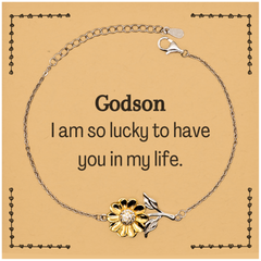 Gifts for Godson, I am so lucky to have you in my life, Thank You Sunflower Bracelet For Godson, Birthday Christmas Inspiration Gifts for Godson
