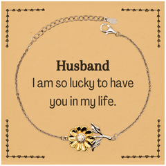 Gifts for Husband, I am so lucky to have you in my life, Thank You Sunflower Bracelet For Husband, Birthday Christmas Inspiration Gifts for Husband