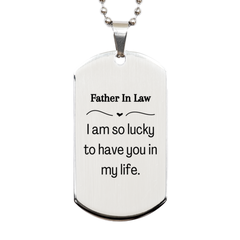 Gifts for Father In Law, I am so lucky to have you in my life, Thank You Silver Dog Tag For Father In Law, Birthday Christmas Inspiration Gifts for Father In Law