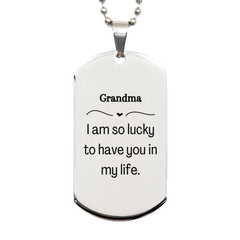 Gifts for Grandma, I am so lucky to have you in my life, Thank You Silver Dog Tag For Grandma, Birthday Christmas Inspiration Gifts for Grandma