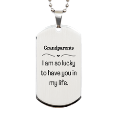 Gifts for Grandparents, I am so lucky to have you in my life, Thank You Silver Dog Tag For Grandparents, Birthday Christmas Inspiration Gifts for Grandparents