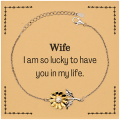 Gifts for Wife, I am so lucky to have you in my life, Thank You Sunflower Bracelet For Wife, Birthday Christmas Inspiration Gifts for Wife