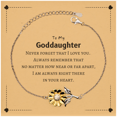 To My Goddaughter Sunflower Bracelet, I am always right there in your heart, Inspirational Gifts For Goddaughter, Reminder Birthday Christmas Unique Gifts For Goddaughter