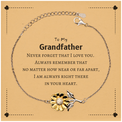 To My Grandfather Sunflower Bracelet, I am always right there in your heart, Inspirational Gifts For Grandfather, Reminder Birthday Christmas Unique Gifts For Grandfather