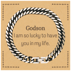 Gifts for Godson, I am so lucky to have you in my life, Thank You Cuban Link Chain Bracelet For Godson, Birthday Christmas Inspiration Gifts for Godson