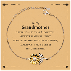 To My Grandmother Sunflower Bracelet, I am always right there in your heart, Inspirational Gifts For Grandmother, Reminder Birthday Christmas Unique Gifts For Grandmother