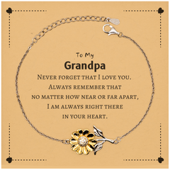 To My Grandpa Sunflower Bracelet, I am always right there in your heart, Inspirational Gifts For Grandpa, Reminder Birthday Christmas Unique Gifts For Grandpa