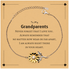 To My Grandparents Sunflower Bracelet, I am always right there in your heart, Inspirational Gifts For Grandparents, Reminder Birthday Christmas Unique Gifts For Grandparents