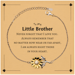 To My Little Brother Sunflower Bracelet, I am always right there in your heart, Inspirational Gifts For Little Brother, Reminder Birthday Christmas Unique Gifts For Little Brother