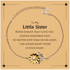 To My Little Sister Sunflower Bracelet, I am always right there in your heart, Inspirational Gifts For Little Sister, Reminder Birthday Christmas Unique Gifts For Little Sister