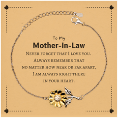 To My Mother-In-Law Sunflower Bracelet, I am always right there in your heart, Inspirational Gifts For Mother-In-Law, Reminder Birthday Christmas Unique Gifts For Mother-In-Law