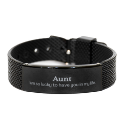 Gifts for Aunt, I am so lucky to have you in my life, Thank You Black Shark Mesh Bracelet For Aunt, Birthday Christmas Inspiration Gifts for Aunt