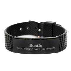 Gifts for Bestie, I am so lucky to have you in my life, Thank You Black Shark Mesh Bracelet For Bestie, Birthday Christmas Inspiration Gifts for Bestie