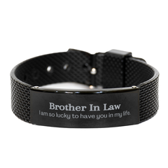 Gifts for Brother In Law, I am so lucky to have you in my life, Thank You Black Shark Mesh Bracelet For Brother In Law, Birthday Christmas Inspiration Gifts for Brother In Law