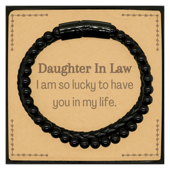 Gifts for Daughter In Law, I am so lucky to have you in my life, Thank You Stone Leather Bracelets For Daughter In Law, Birthday Christmas Inspiration Gifts for Daughter In Law