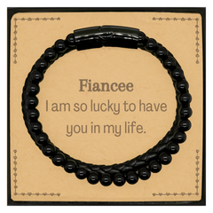 Gifts for Fiancee, I am so lucky to have you in my life, Thank You Stone Leather Bracelets For Fiancee, Birthday Christmas Inspiration Gifts for Fiancee