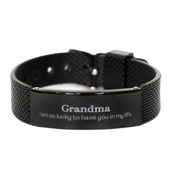 Gifts for Grandma, I am so lucky to have you in my life, Thank You Black Shark Mesh Bracelet For Grandma, Birthday Christmas Inspiration Gifts for Grandma
