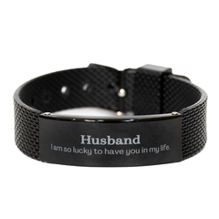 Gifts for Husband, I am so lucky to have you in my life, Thank You Black Shark Mesh Bracelet For Husband, Birthday Christmas Inspiration Gifts for Husband