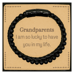 Gifts for Grandparents, I am so lucky to have you in my life, Thank You Stone Leather Bracelets For Grandparents, Birthday Christmas Inspiration Gifts for Grandparents