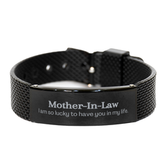 Gifts for Mother-In-Law, I am so lucky to have you in my life, Thank You Black Shark Mesh Bracelet For Mother-In-Law, Birthday Christmas Inspiration Gifts for Mother-In-Law