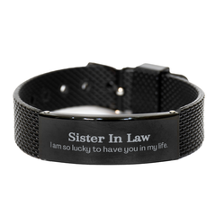 Gifts for Sister In Law, I am so lucky to have you in my life, Thank You Black Shark Mesh Bracelet For Sister In Law, Birthday Christmas Inspiration Gifts for Sister In Law