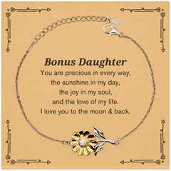Epic Gifts for Bonus Daughter, You are precious in every way, Bonus Daughter Inspirational Sunflower Bracelet, Birthday Christmas Unique Gifts For Bonus Daughter