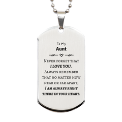 To My Aunt Silver Dog Tag, I am always right there in your heart, Inspirational Gifts For Aunt, Reminder Birthday Christmas Unique Gifts For Aunt