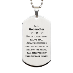 To My Godmother Silver Dog Tag, I am always right there in your heart, Inspirational Gifts For Godmother, Reminder Birthday Christmas Unique Gifts For Godmother