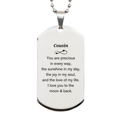 Epic Gifts for Cousin, You are precious in every way, Cousin Inspirational Silver Dog Tag, Birthday Christmas Unique Gifts For Cousin