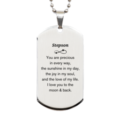 Epic Gifts for Stepson, You are precious in every way, Stepson Inspirational Silver Dog Tag, Birthday Christmas Unique Gifts For Stepson