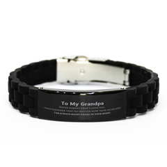 To My Grandpa Black Glidelock Clasp Bracelet, I am always right there in your heart, Inspirational Gifts For Grandpa, Reminder Birthday Christmas Unique Gifts For Grandpa