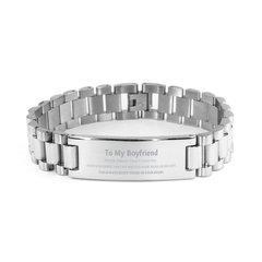 To My Boyfriend Ladder Stainless Steel Bracelet, I am always right there in your heart, Inspirational Gifts For Boyfriend, Reminder Birthday Christmas Unique Gifts For Boyfriend
