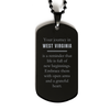 Moving to West Virginia Gifts, Reminder that life is full of new beginnings, West Virginia Christmas Friendship Black Dog Tag For Men, Women, Friends, Coworkers