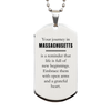Moving to Massachusetts Gifts, Reminder that life is full of new beginnings, Massachusetts Christmas Friendship Silver Dog Tag For Men, Women, Friends, Coworkers