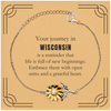 Moving to Wisconsin Gifts, Reminder that life is full of new beginnings, Wisconsin Christmas Friendship Sunflower Bracelet For Men, Women, Friends, Coworkers