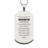 Moving to Washington Gifts, Reminder that life is full of new beginnings, Washington Christmas Friendship Silver Dog Tag For Men, Women, Friends, Coworkers