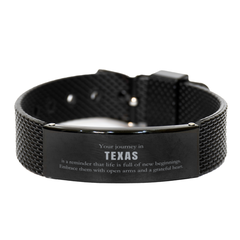 Moving to Texas Gifts, Reminder that life is full of new beginnings, Texas Christmas Friendship Black Shark Mesh Bracelet For Men, Women, Friends, Coworkers